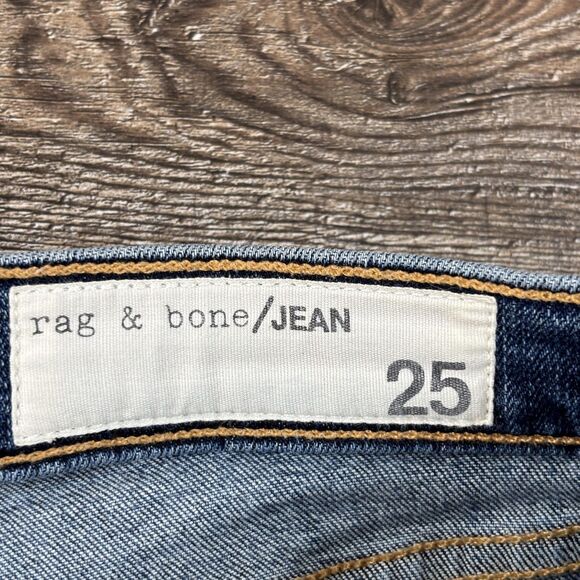 Rag & Bone Jeans Women's 25 Blue Skinny Mid Rise Distressed Raw Hem Stretch - Picture 10 of 12